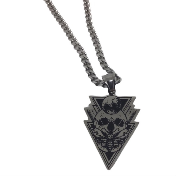 Other - Men’s Stainless Steel Skull Moth Moon Necklace